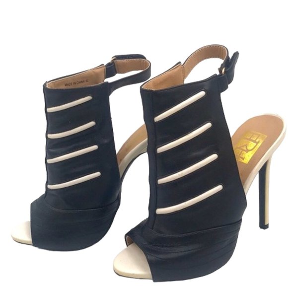 FRH Black/White Open-Toed Stilettos Size 6.5 - Picture 1 of 11